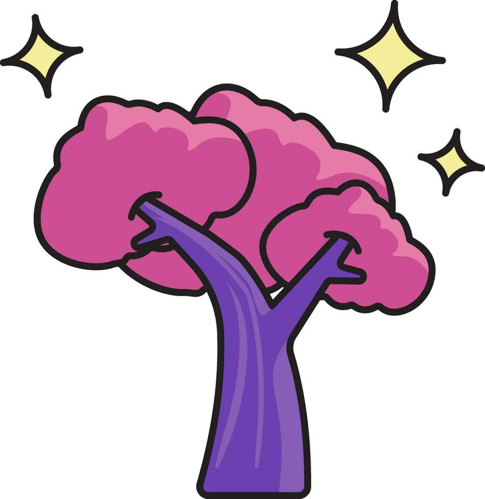 Pink And Purple Tree With Stars Icon In Flat Style. vector