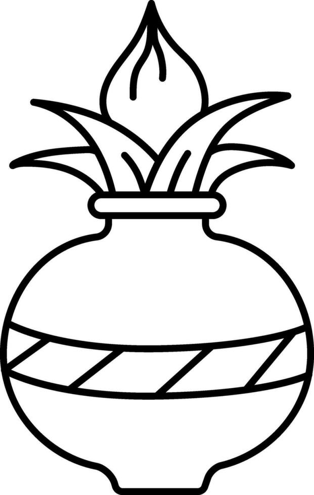 Isolated Traditional Worship Pot Or Kalash Icon In Thin Line Art. vector