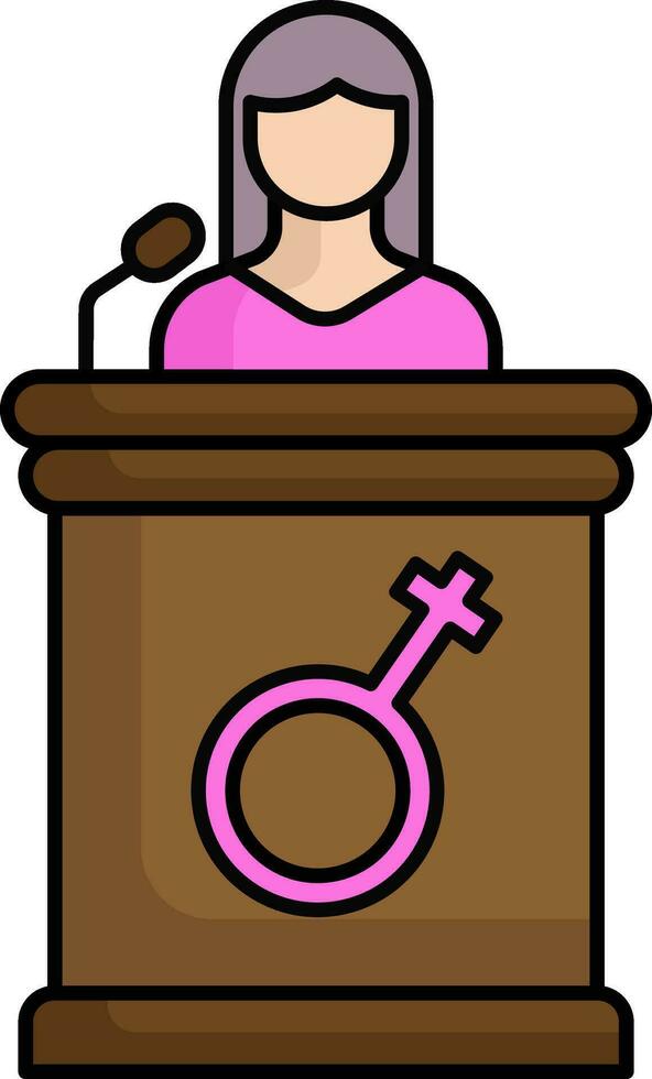 Faceless Woman Or Girl On Mic Podium Flat Icon. vector