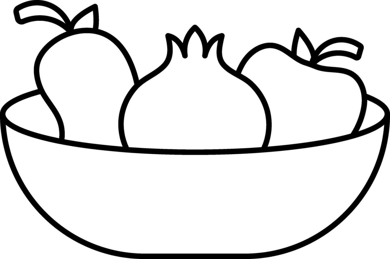 Black Thin Line Art Fruits Bowl Icon. vector