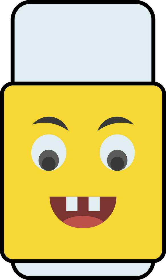 Laughing Cute Face Eraser Yellow Icon. vector