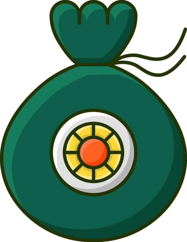 Isolated Green Coin Bag Icon Or Symbol. vector