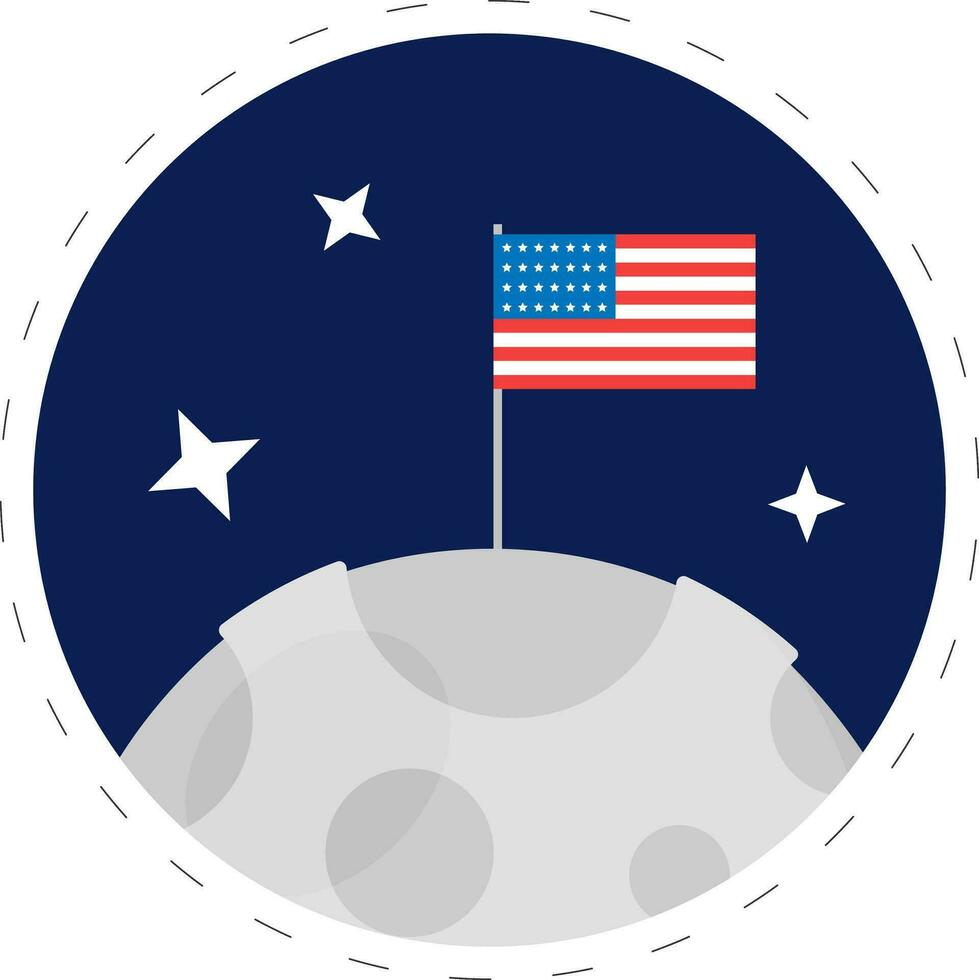 Isolated America Flag In Moon Planet Blue Circle Background. vector