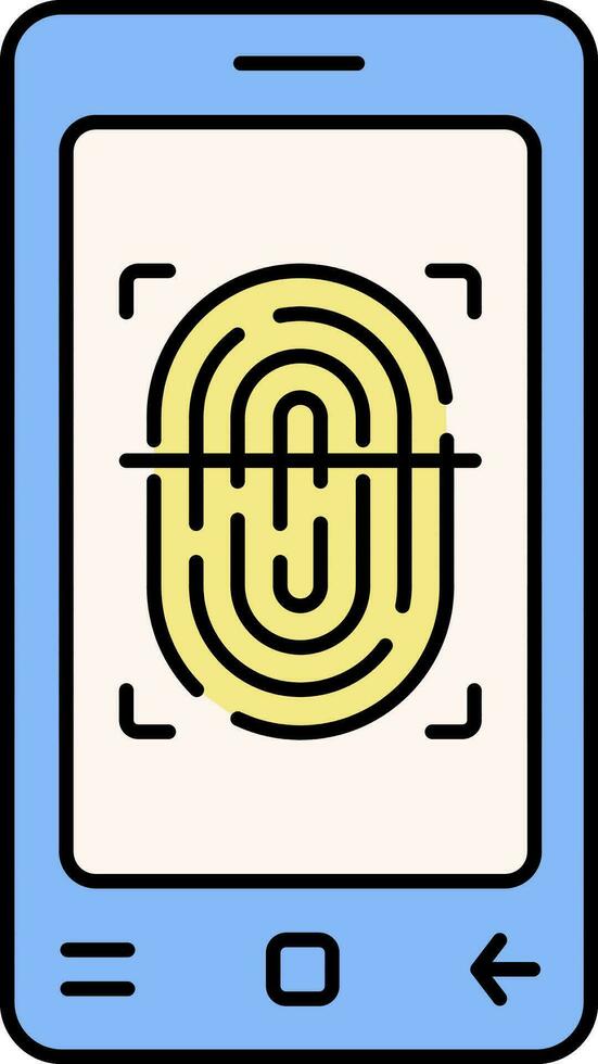 Blue And Yellow Color Fingerprint Scanning In Smartphone Icon. vector