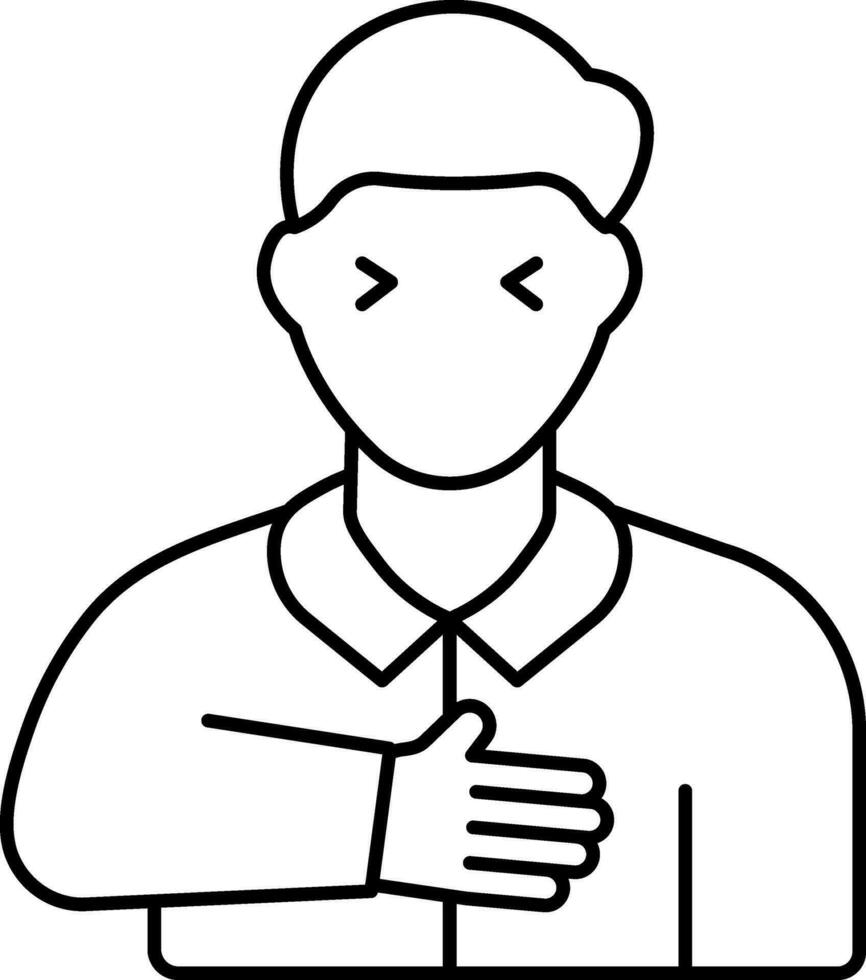 Young Man Hand Touch His Chest Black Outline Icon. vector