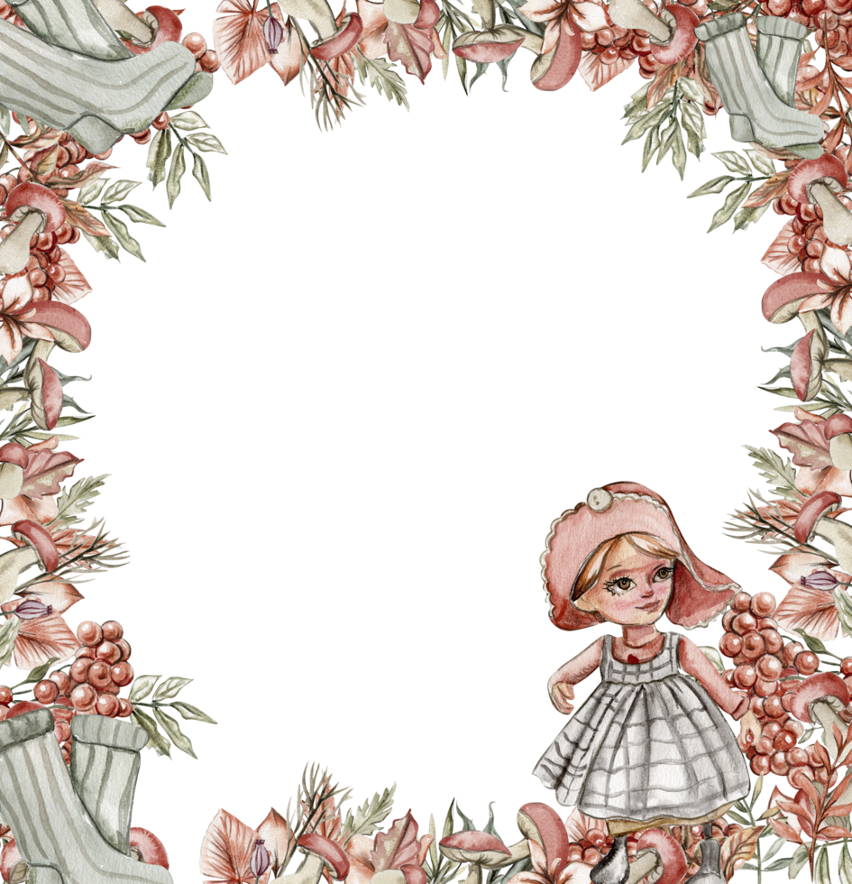 Autumn square frame with mushrooms. png