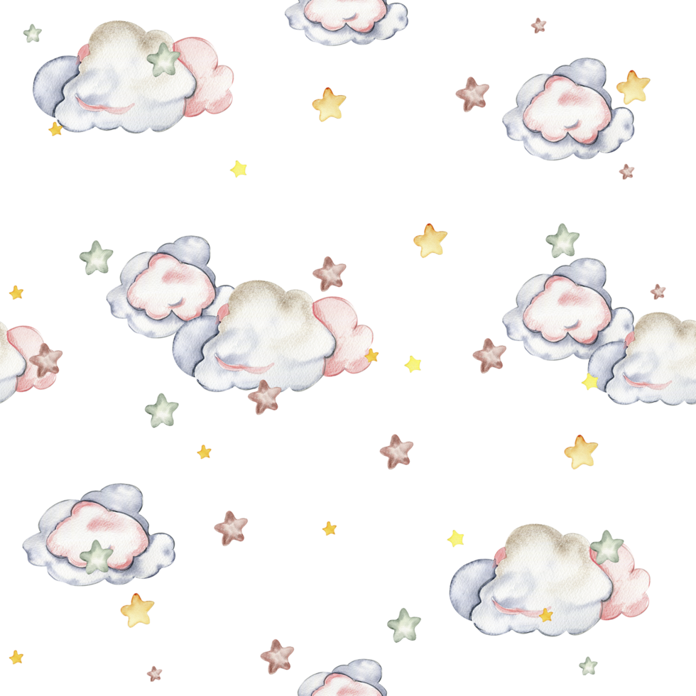 Stars and clouds seamless pattern. png