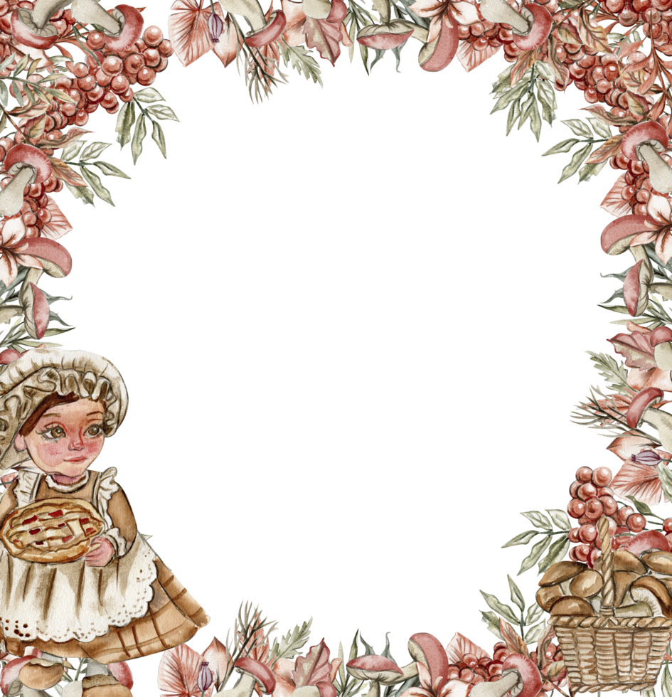 Autumn square frame with mushrooms. png