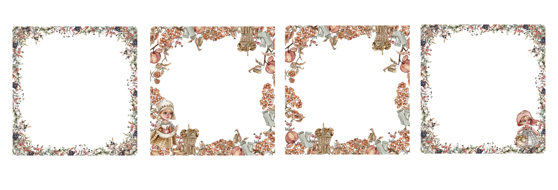 Autumn square frame with mushrooms. png