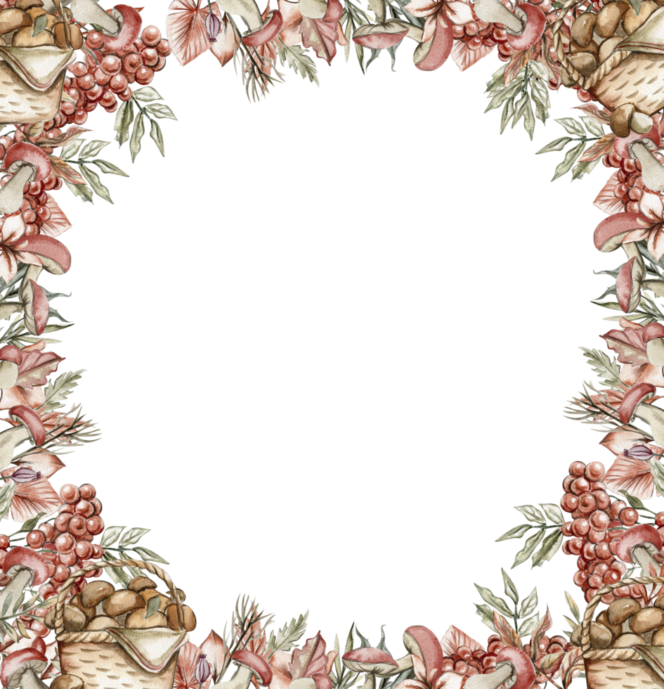 Autumn square frame with mushrooms. png