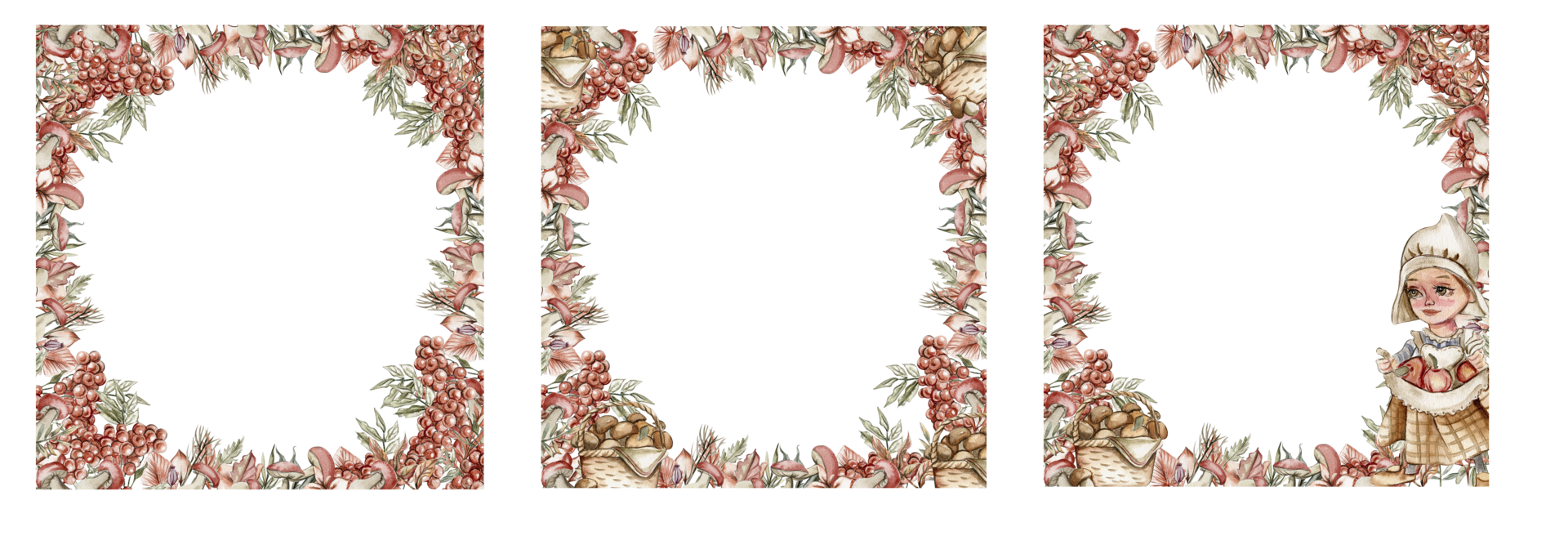 Autumn square frame with mushrooms. png