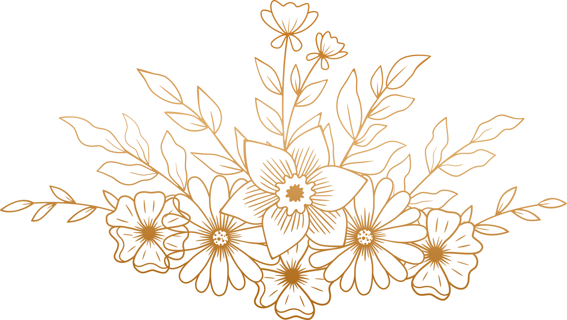 Elegant hand drawn floral bouquet with gold flowers and leaves 24952005 PNG