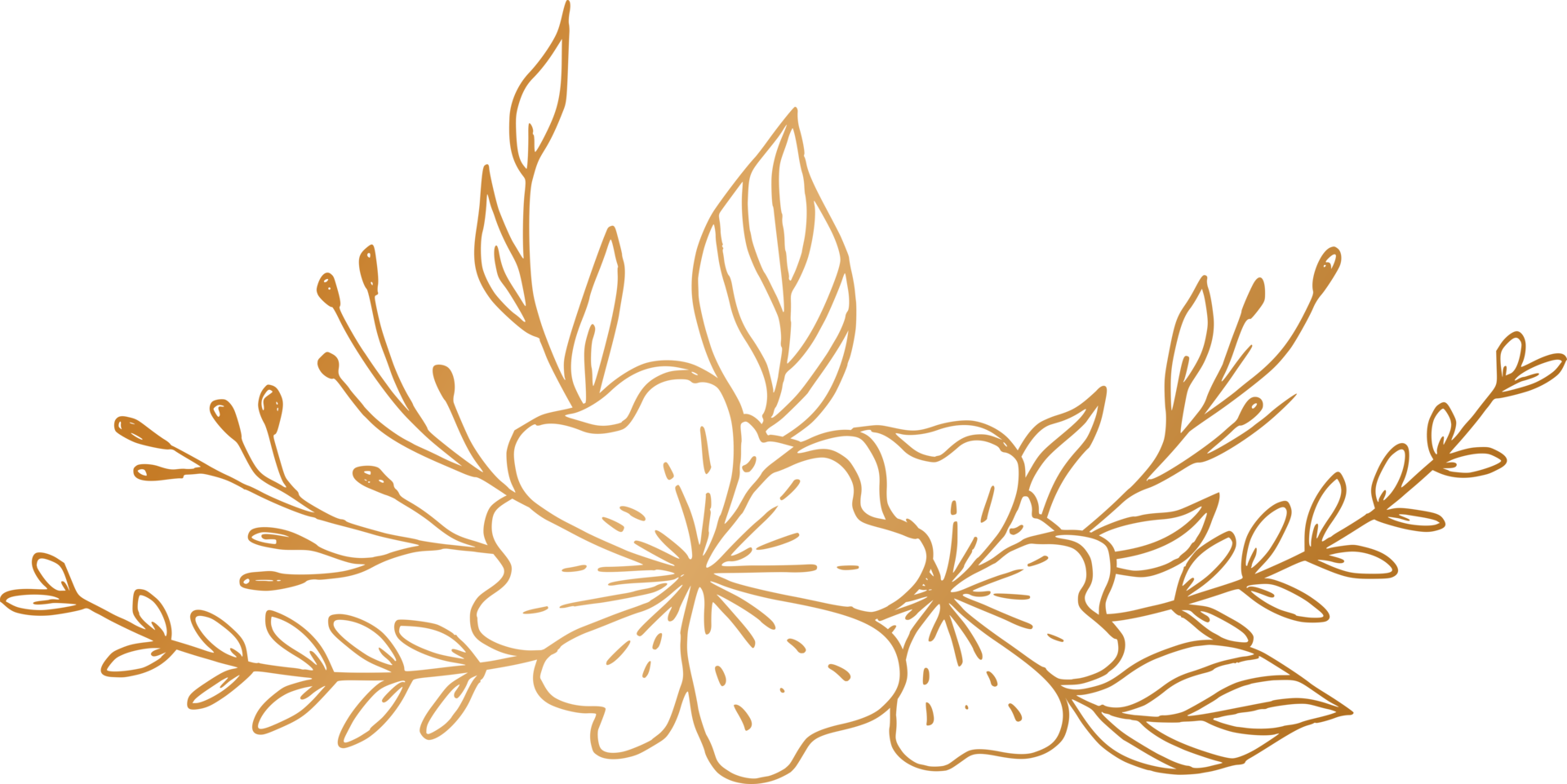 Elegant hand drawn floral bouquet with gold flowers and leaves png