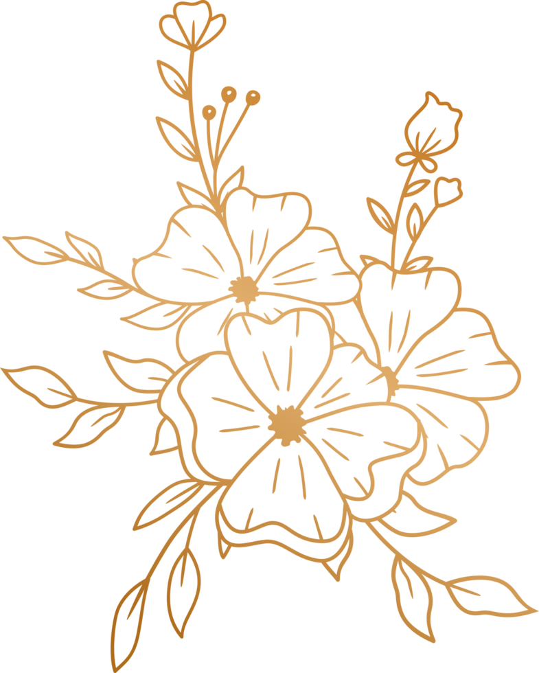 Elegant hand drawn floral bouquet with gold flowers and leaves 24952010 PNG