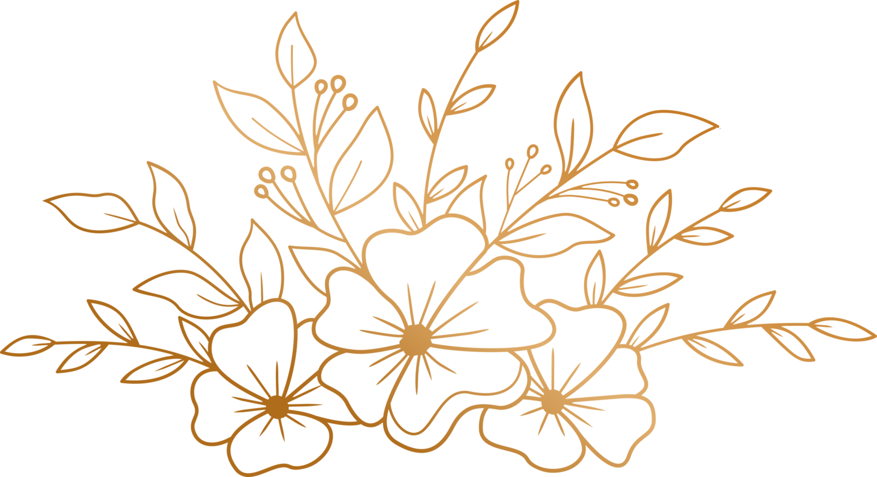 Elegant hand drawn floral bouquet with gold flowers and leaves png