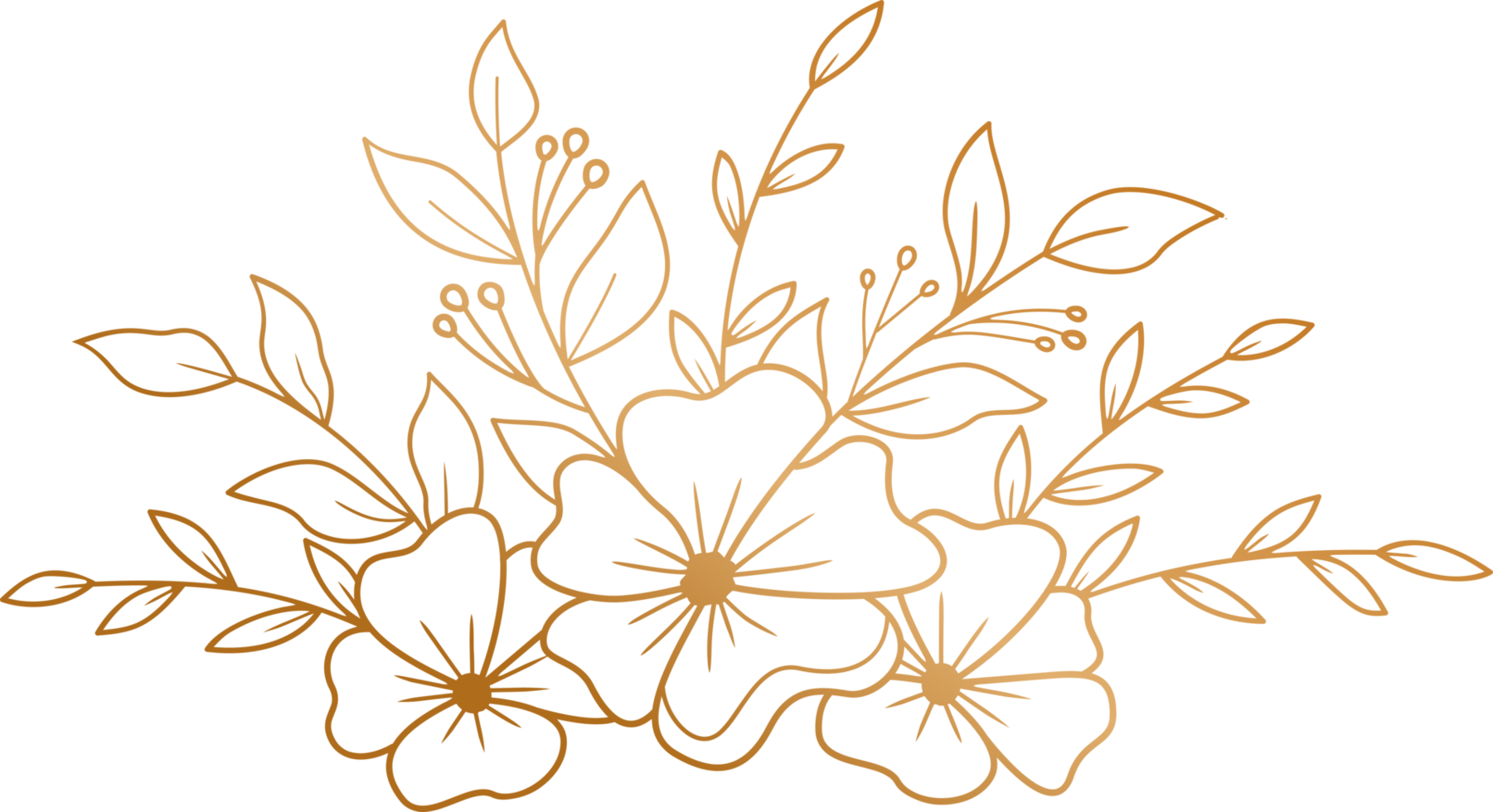 elegant hand- getrokken bloemen boeket met goud bloemen en bladeren png