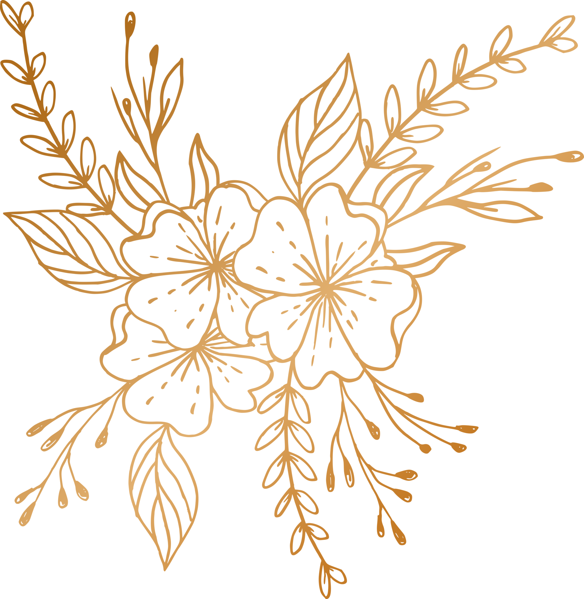 Elegant hand drawn floral bouquet with gold flowers and leaves 24952014 PNG