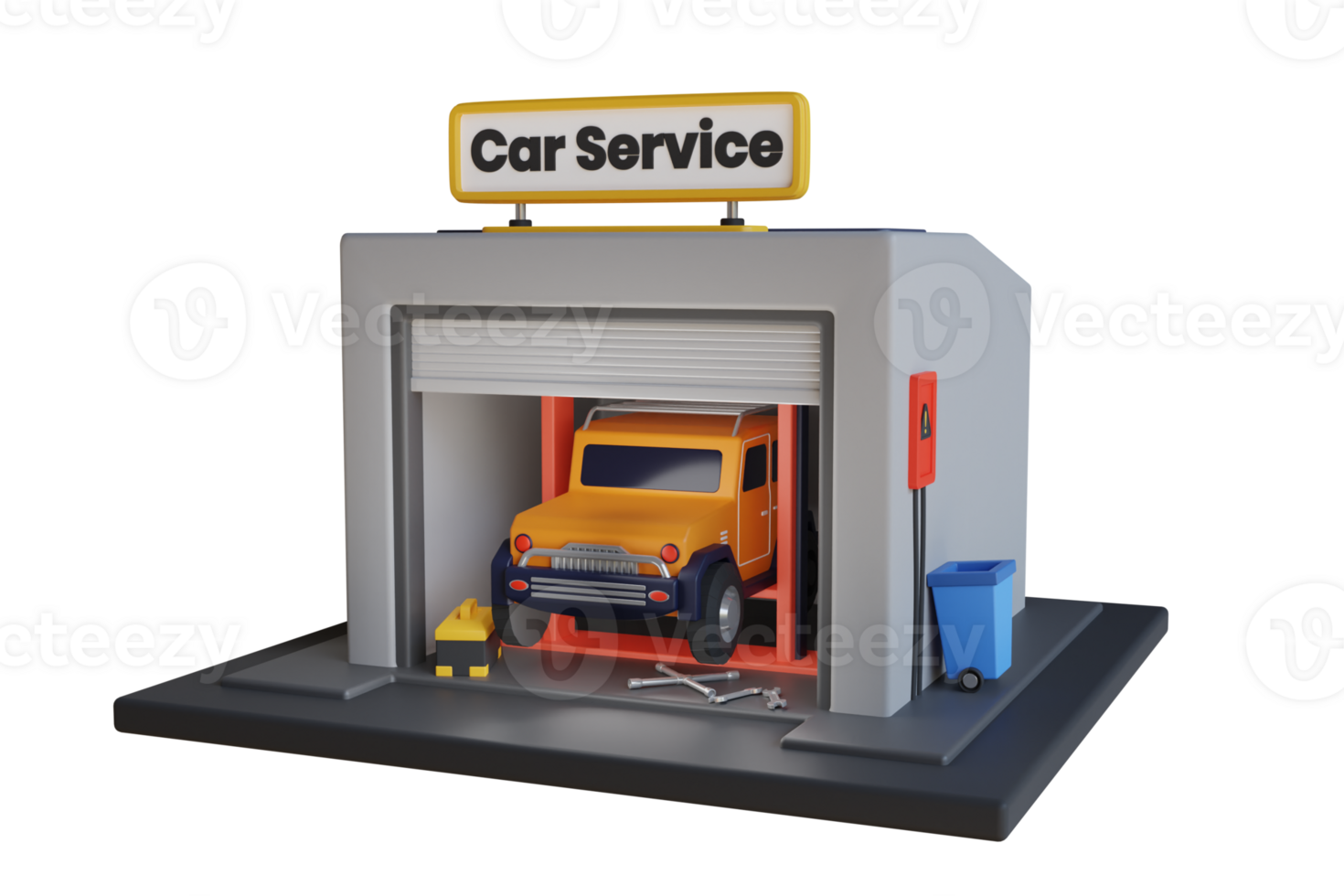 3d illustration of car repair shop. Car Service station building. concept of mobile car service service station png