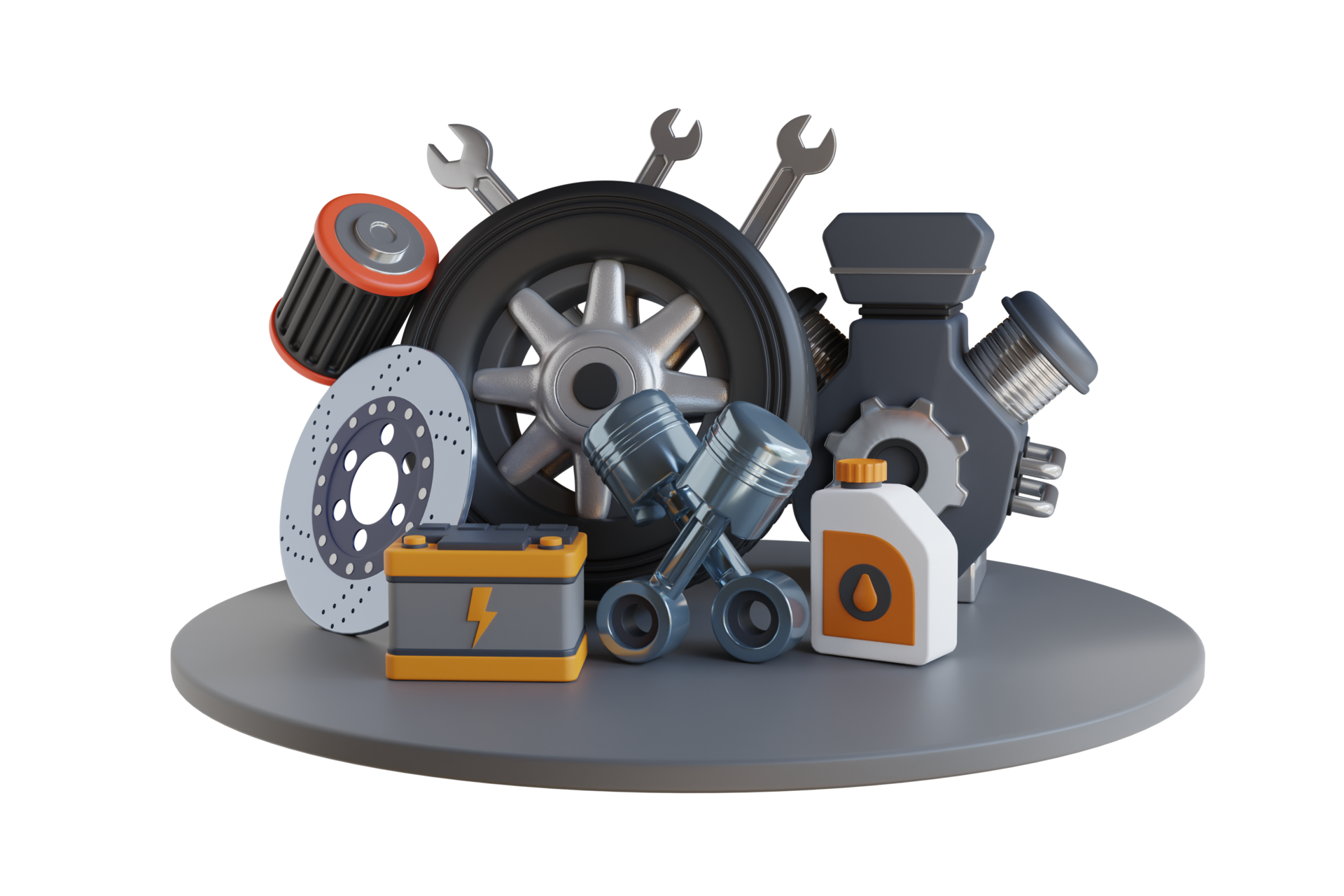 car tools, equipment and accessories. Set of automobile accessory. spare parts  car. 3d illustration 24952067 PNG