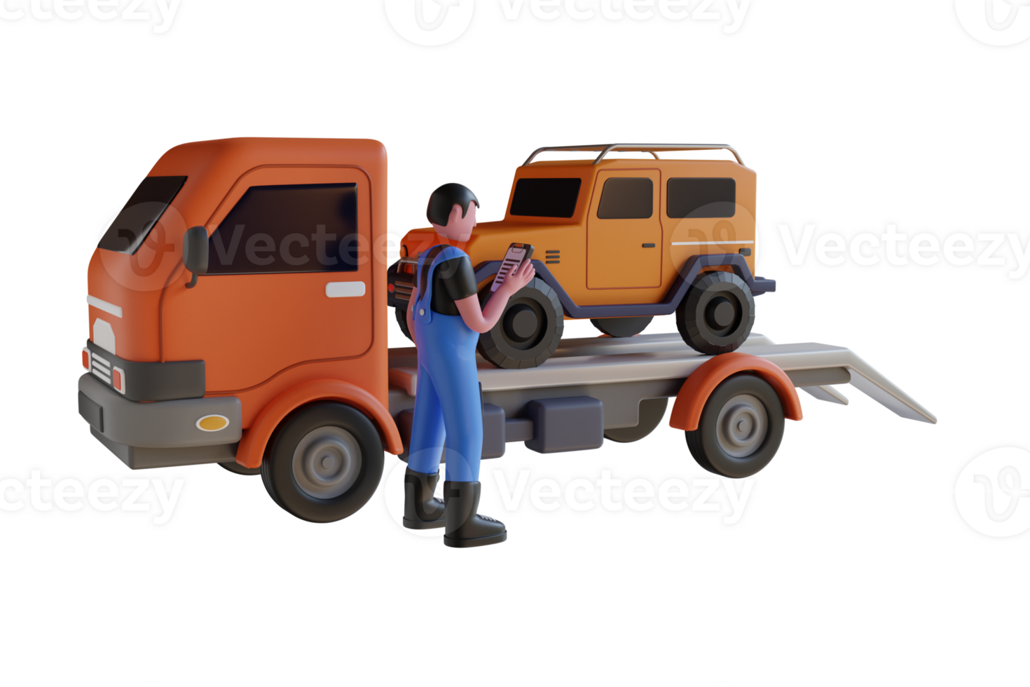 3d illustration of tow truck. Car towing truck Online app. Evacuation service transport. 3d illustration png