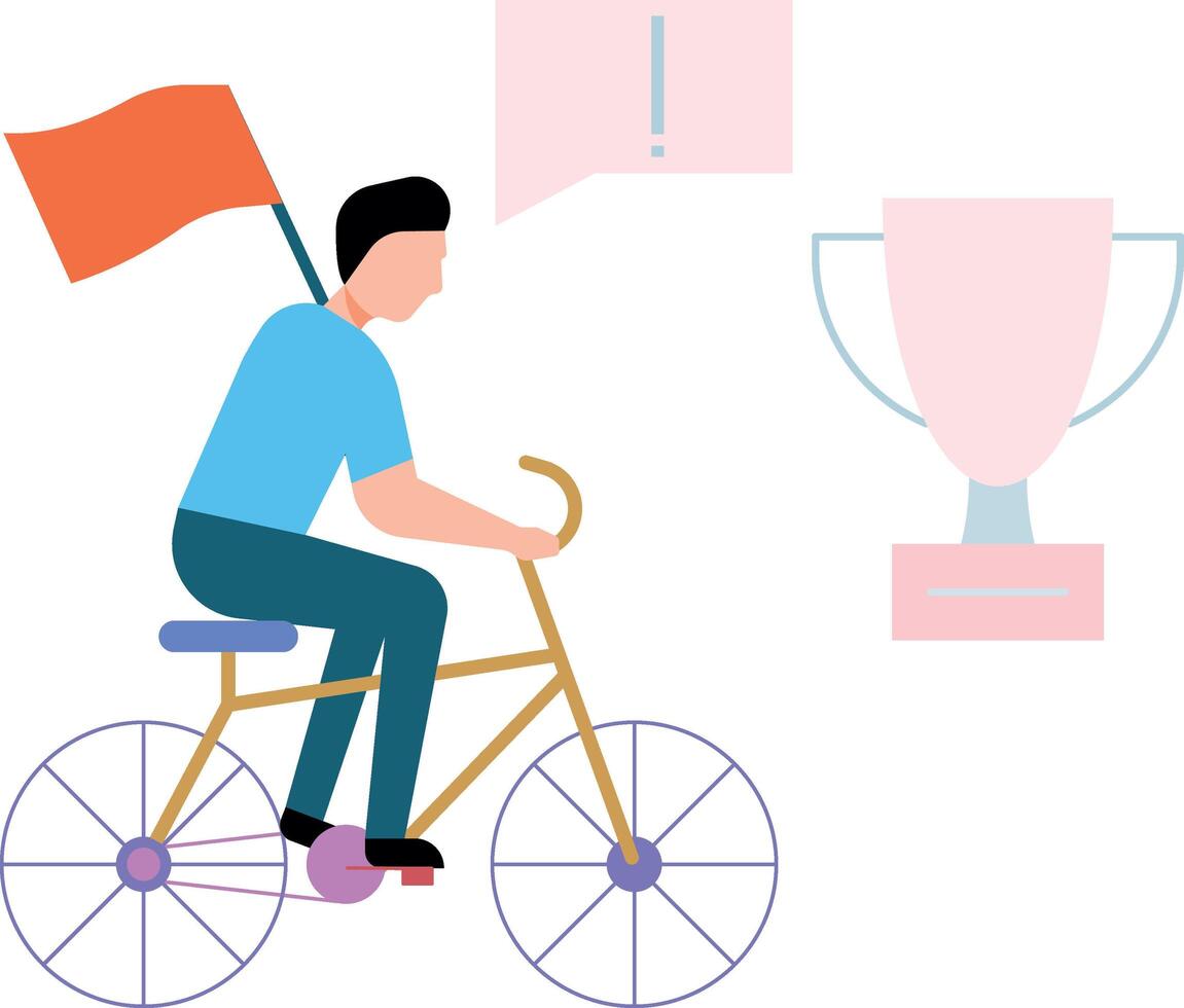 A boy holds a flag in a bicycle race. vector