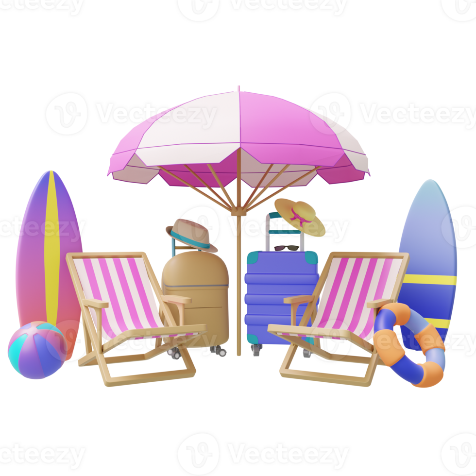 3d vacation scene with summer concept and rendered in high quality image png