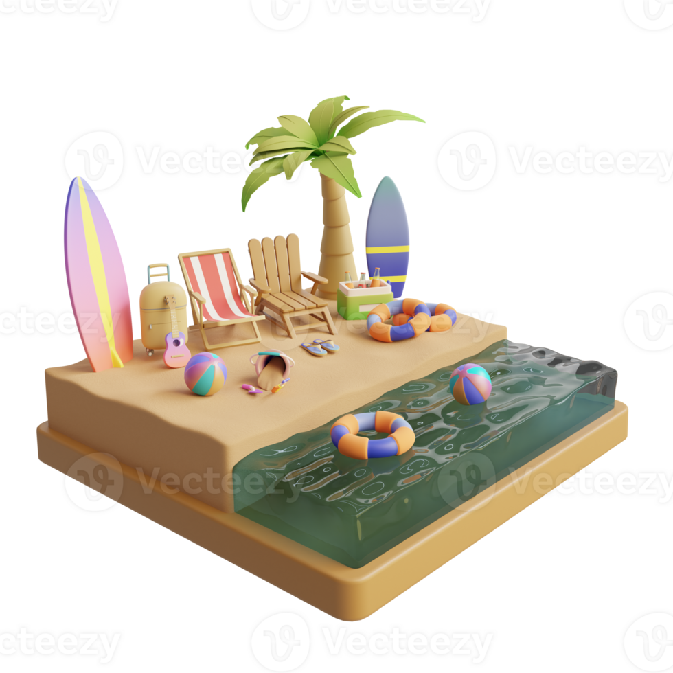 3d vacation scene with summer concept and rendered in high quality image png