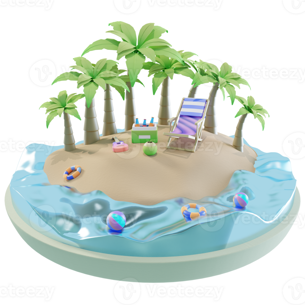 3d vacation scene with summer concept and rendered in high quality image png
