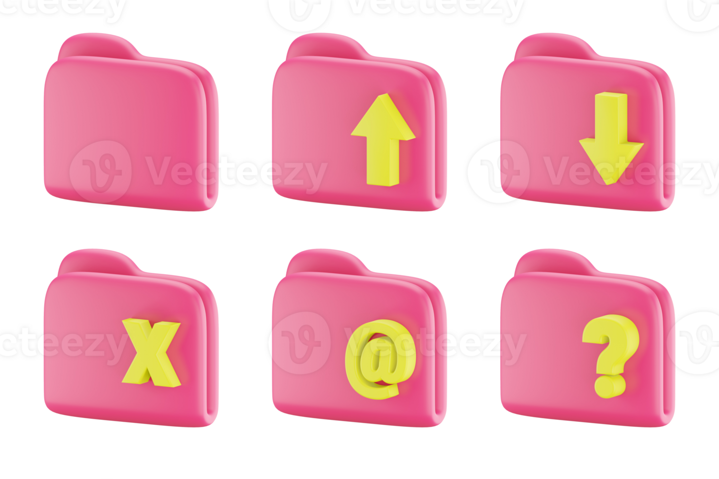 Set folder pink icons 3d render png