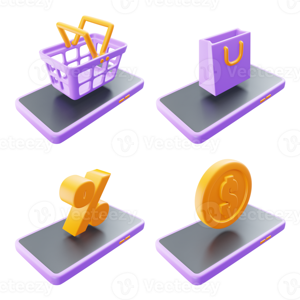 Set of 3d sales icons on top of mobile, promotion, sales, market png