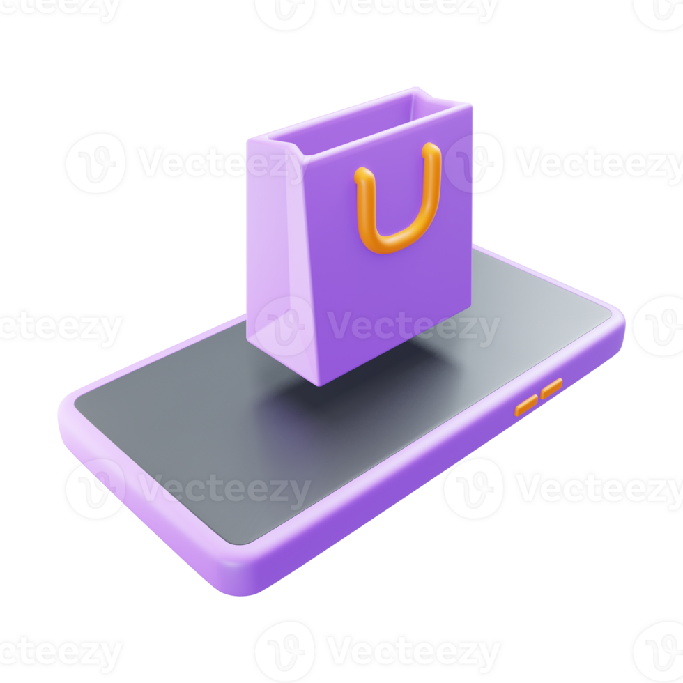 Shopping bag and supermarket 3d icon on top of mobile phone, sales, market png