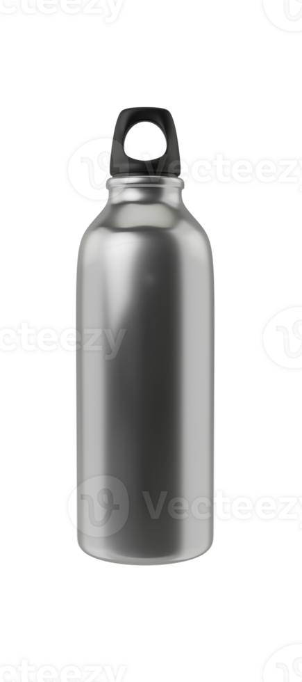 Metallic water bottle 3d render. Isolated metallic bottle mockup png