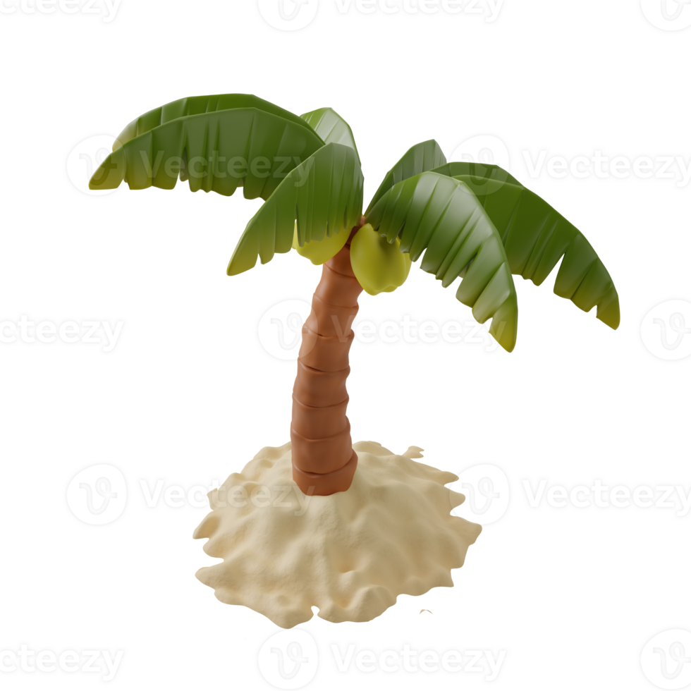 Coconut tree isolated. Mini island concept. 3D rendering image png