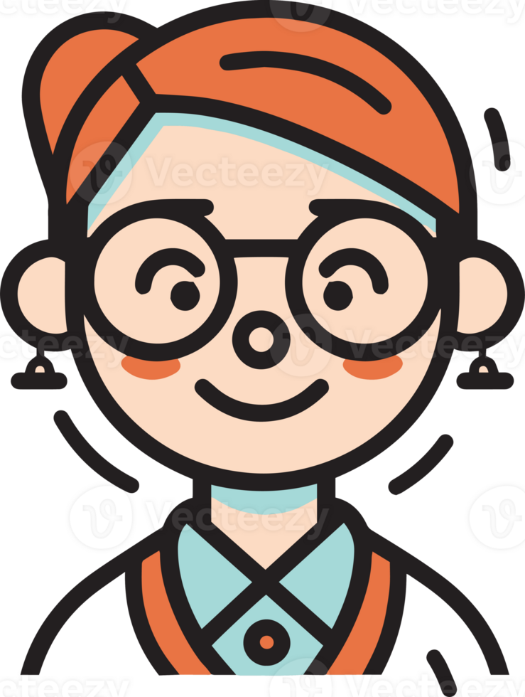 Hand Drawn cute girl character logo in flat style png