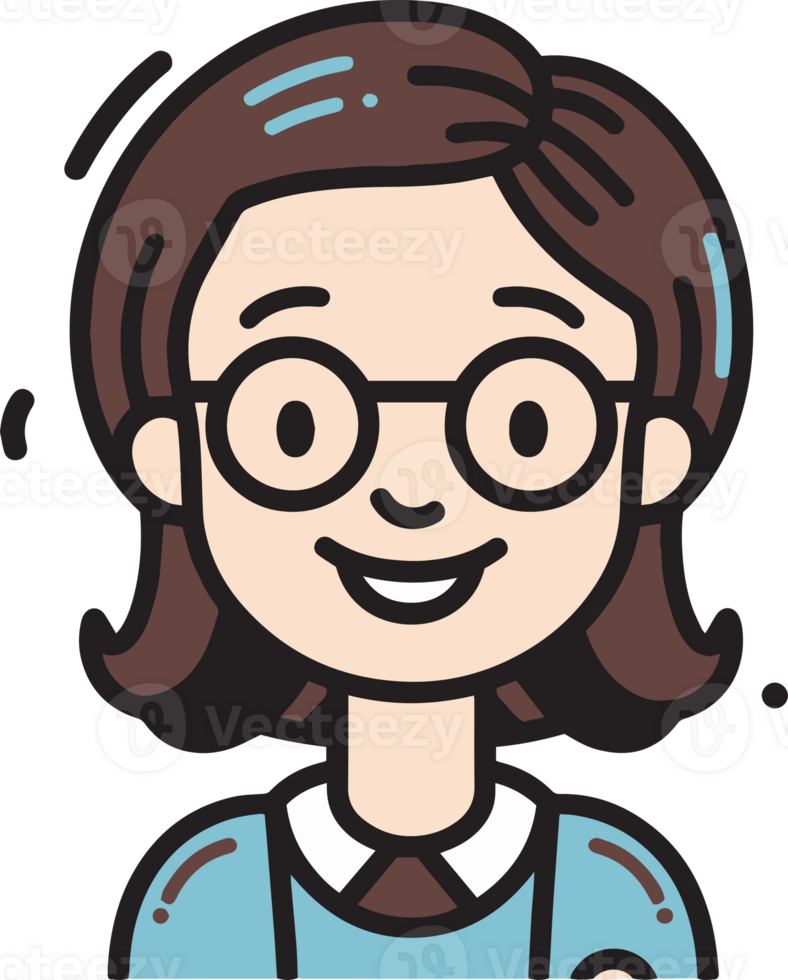Hand Drawn cute girl character logo in flat style png