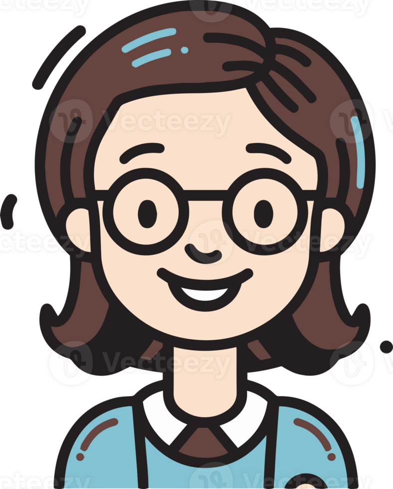 mão desenhado fofa menina personagem logotipo dentro plano estilo png