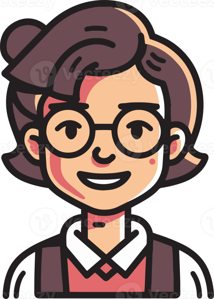 mão desenhado fofa menina personagem logotipo dentro plano estilo png