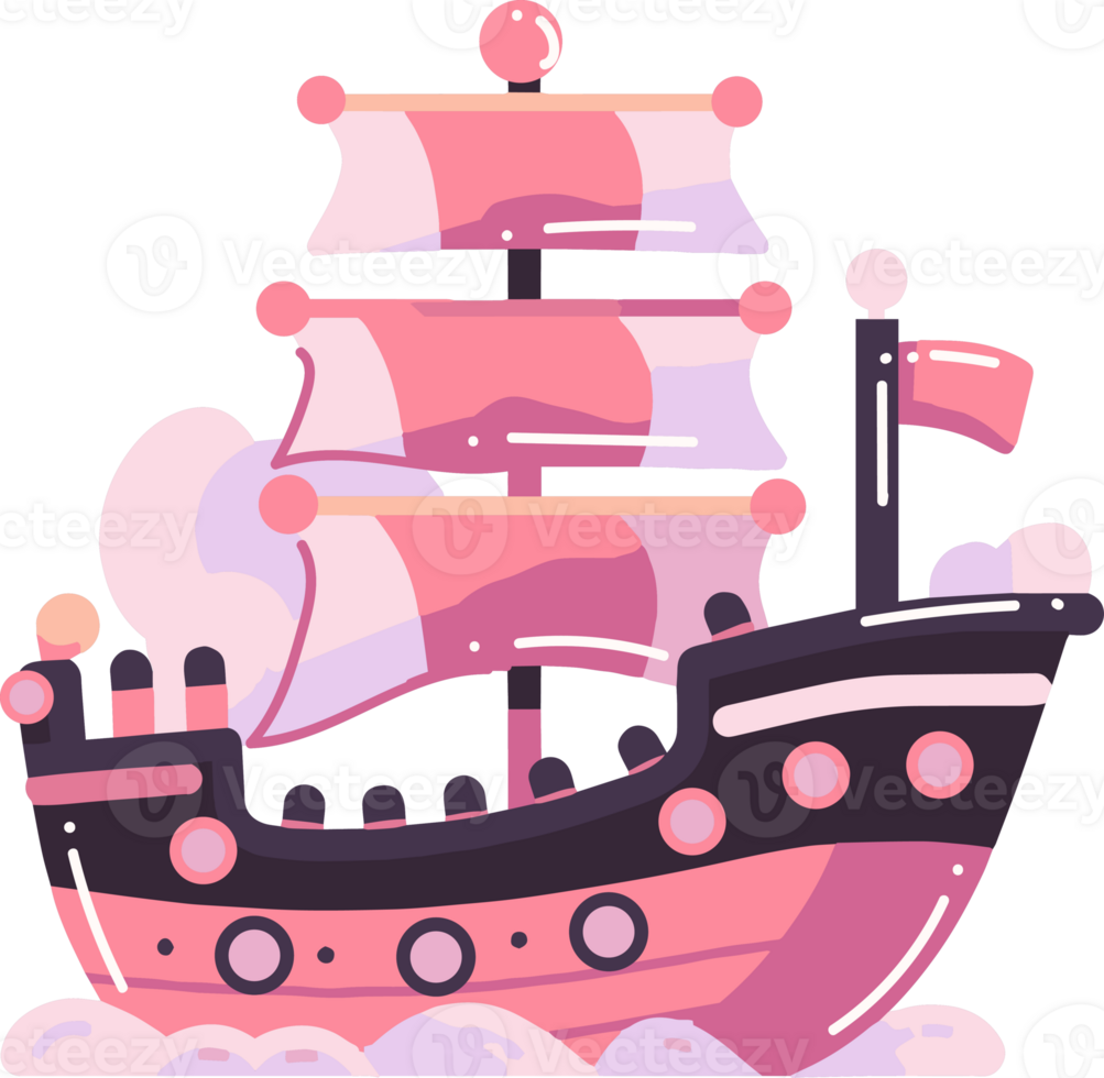 Hand Drawn cute pirate ship in flat style png