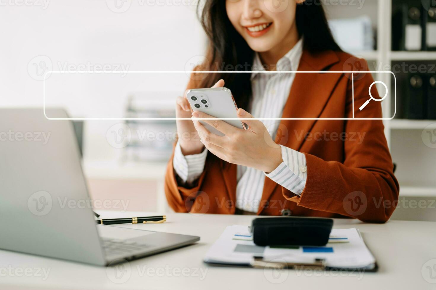 Searching Browsing Internet Data Information Networking Concept with blank search bar. photo