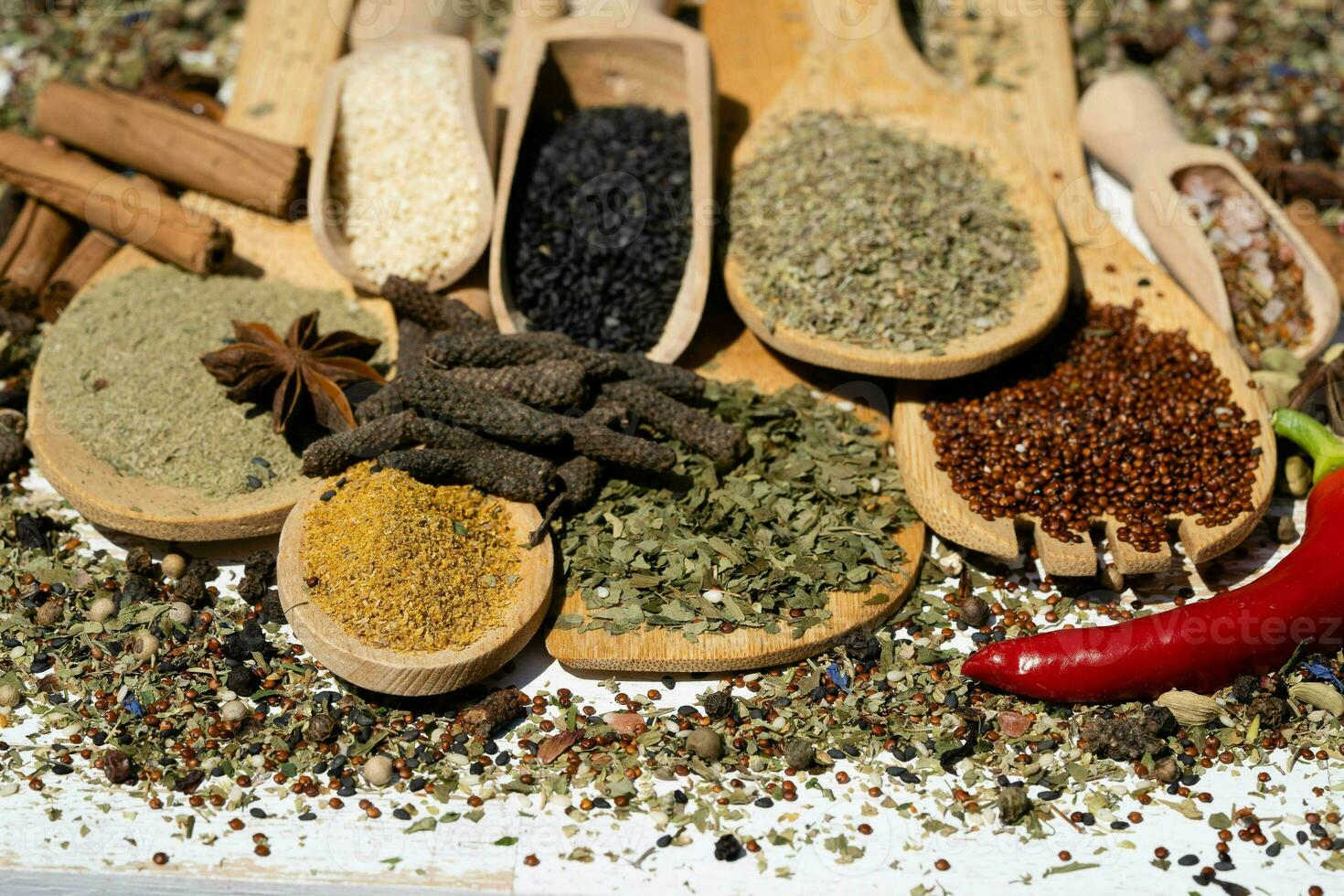 fresh and dried herbs and spices from all over the world photo