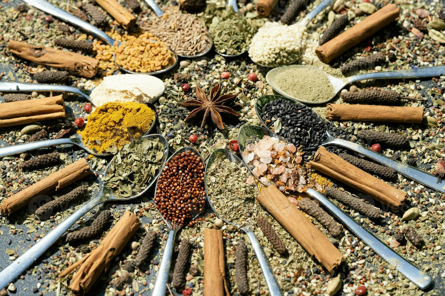 fresh and dried herbs and spices from all over the world photo