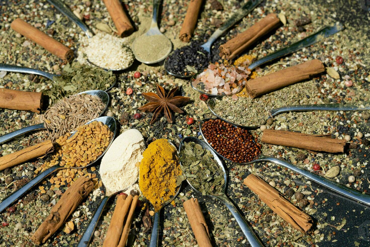 fresh and dried herbs and spices from all over the world photo