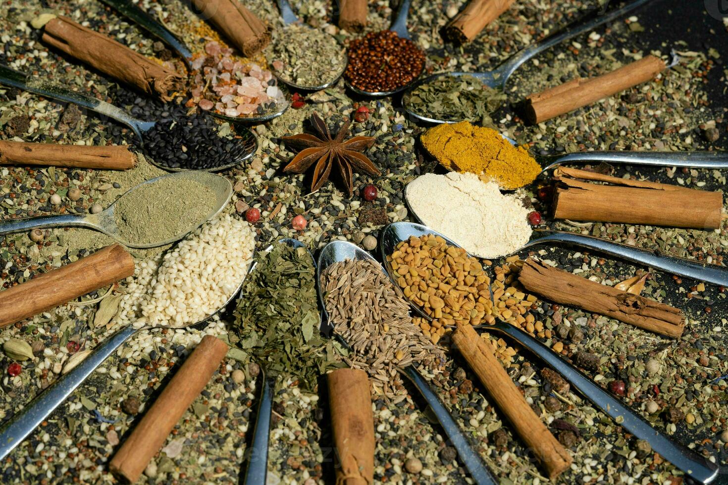 fresh and dried herbs and spices from all over the world photo