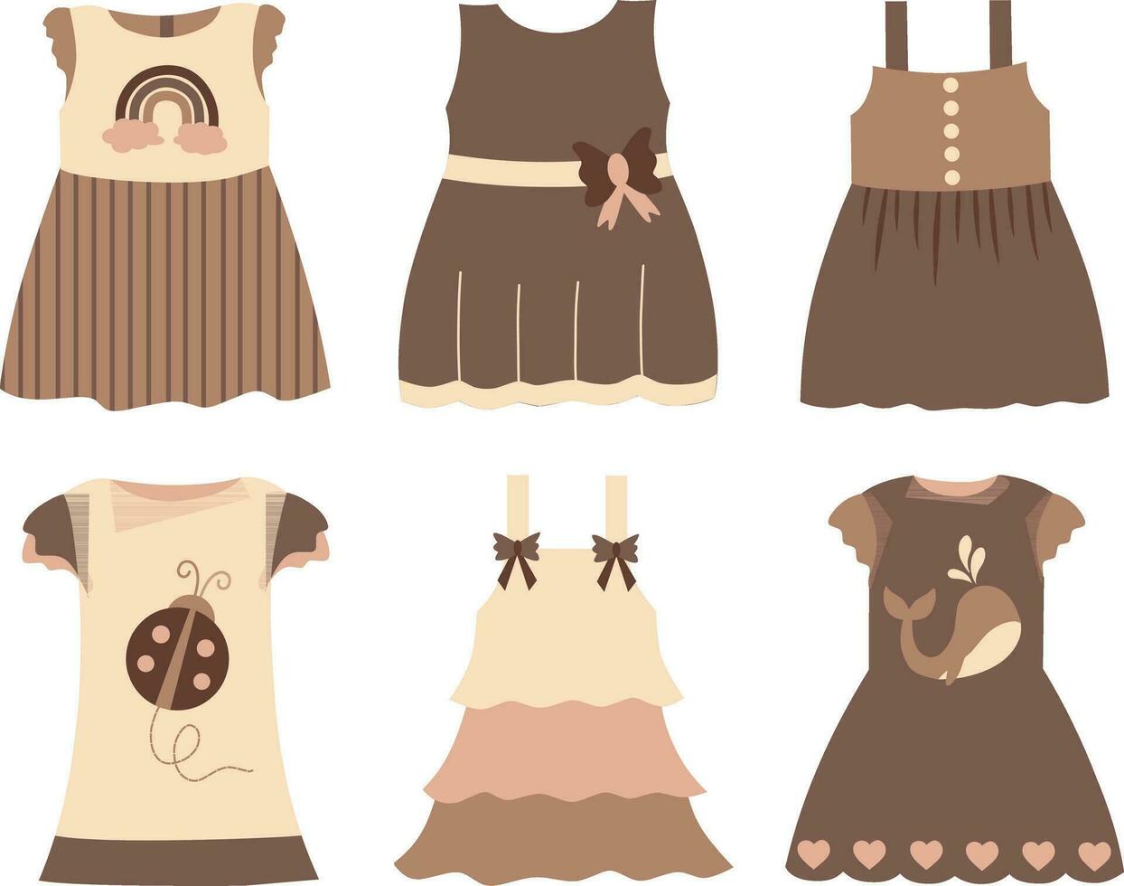 Set of cute dresses. Vector illustration in cartoon style. Isolated on white background.