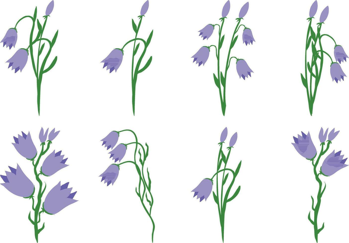 Set of bluebells. Vector illustration isolated on white background.