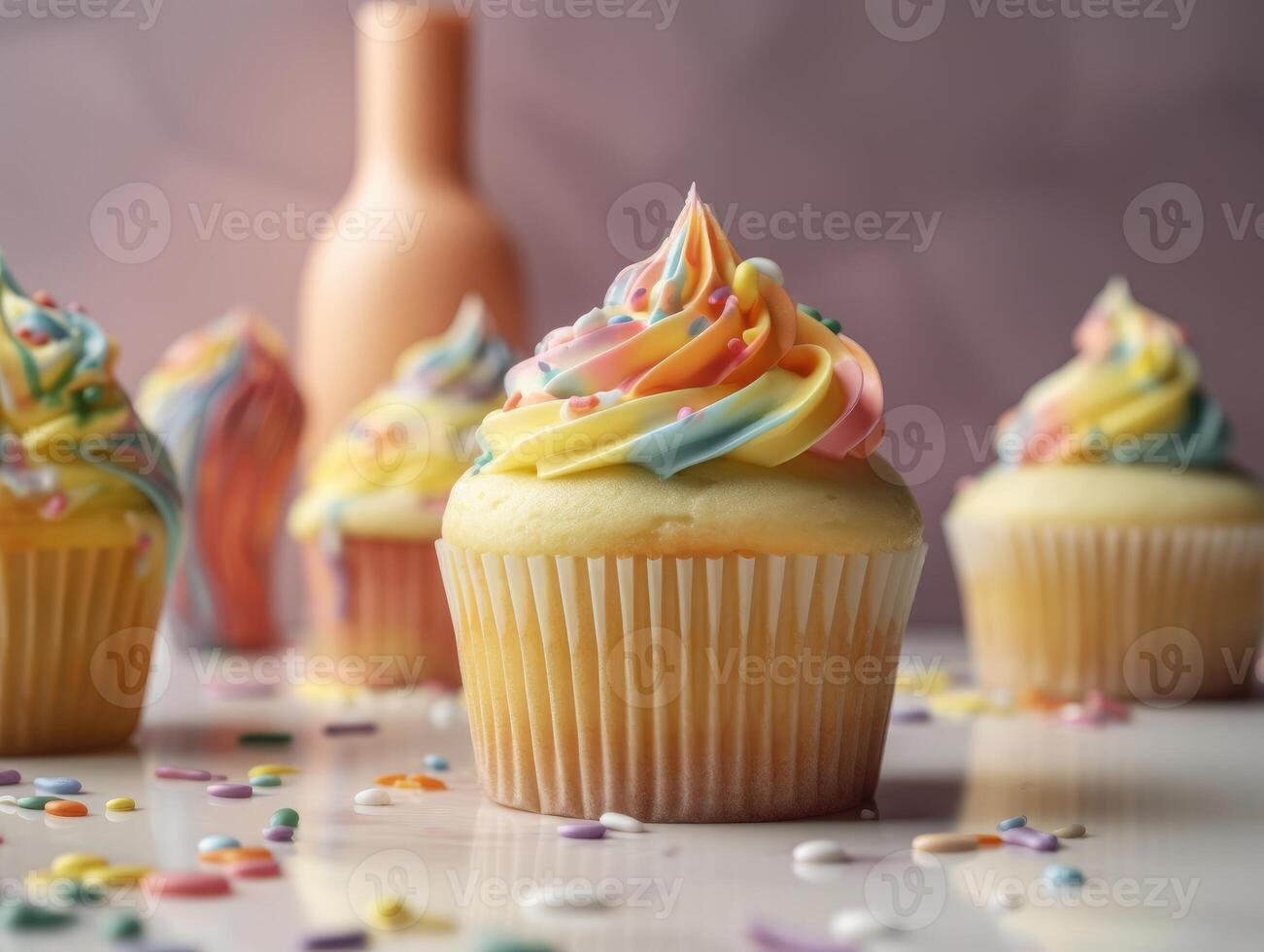 Festive Cupcake Frosting Top with Sprinkles. photo