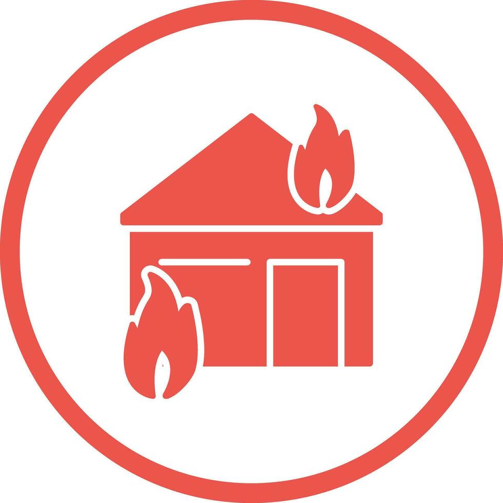 icono de vector de casa que consume fuego único