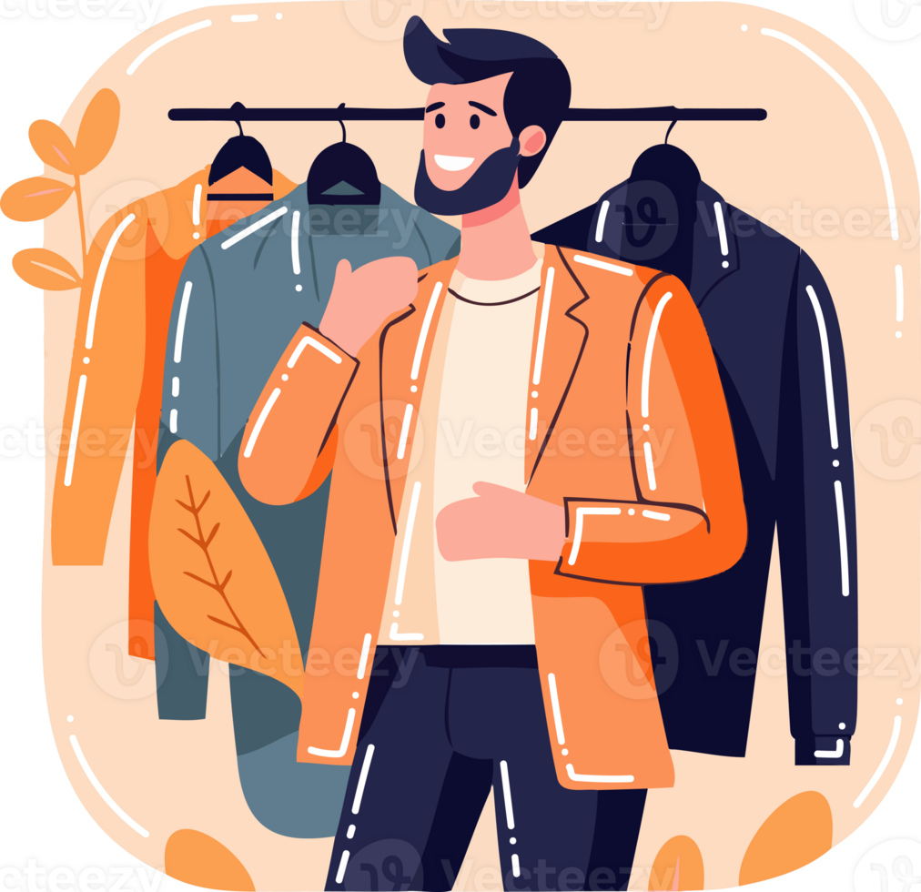 Hand Drawn smiling man with wardrobe in flat style png