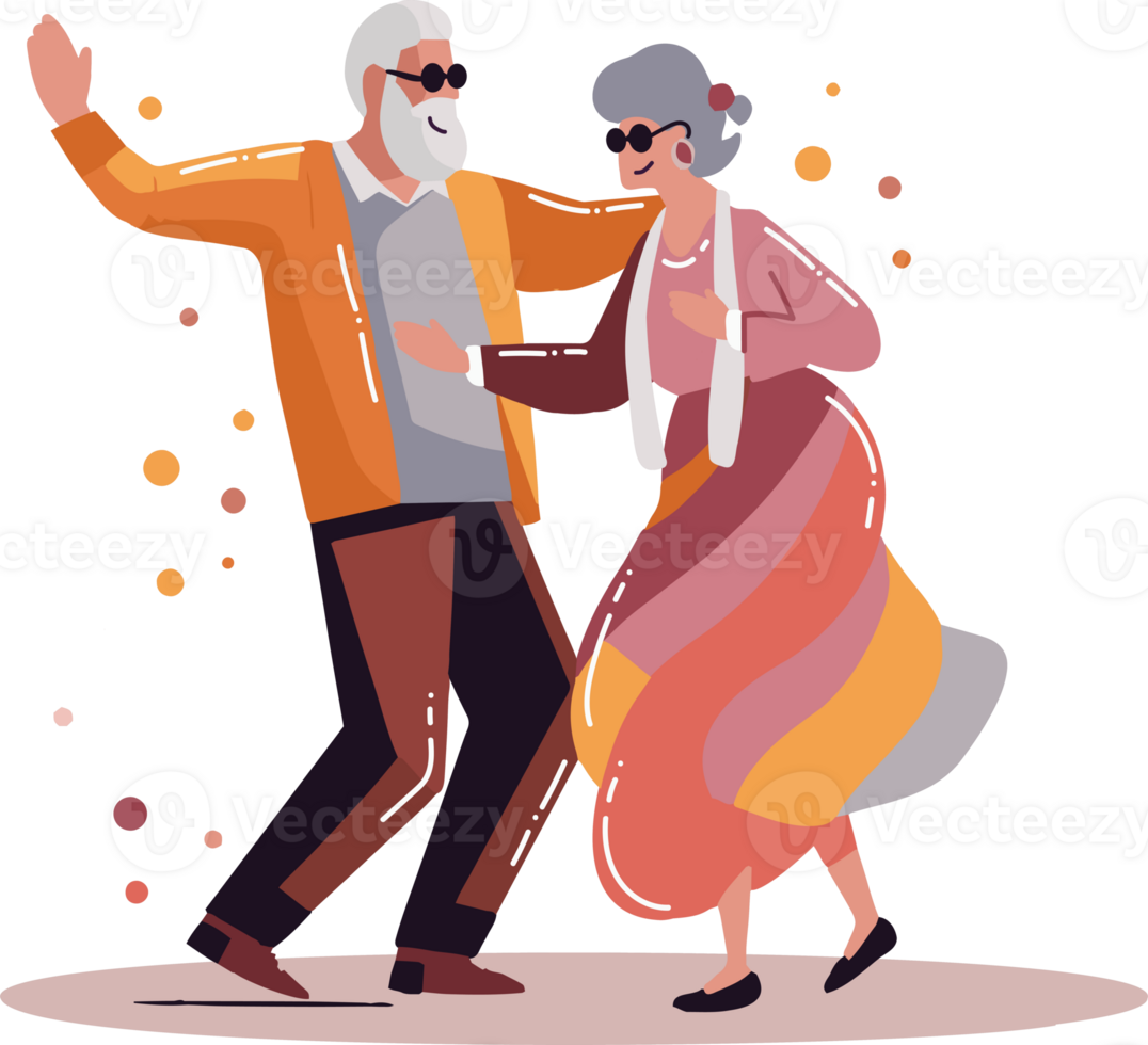 Hand Drawn Happy elderly couple dancing in flat style png