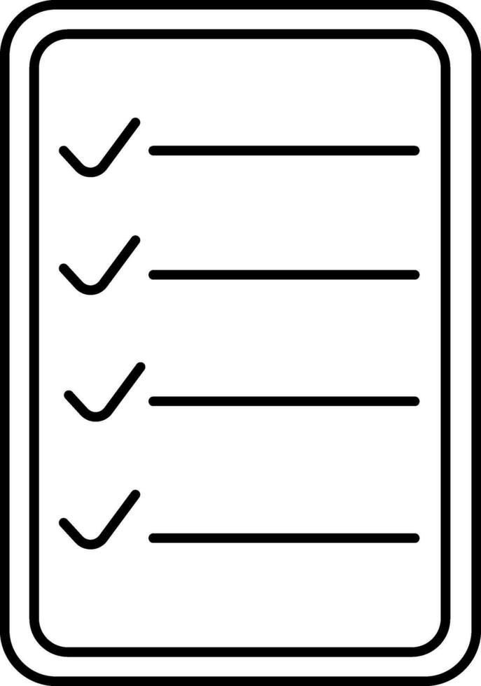 Check Paper Icon Or Symbol In Black Line Art. vector